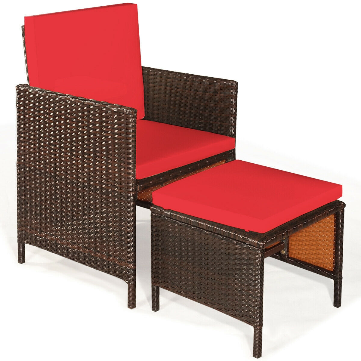 9PCS Patio Rattan Dining Cushioned Chairs Set, Red Patio Dining Sets   at Gallery Canada