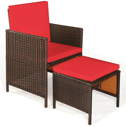 9PCS Patio Rattan Dining Cushioned Chairs Set, Red Patio Dining Sets   at Gallery Canada