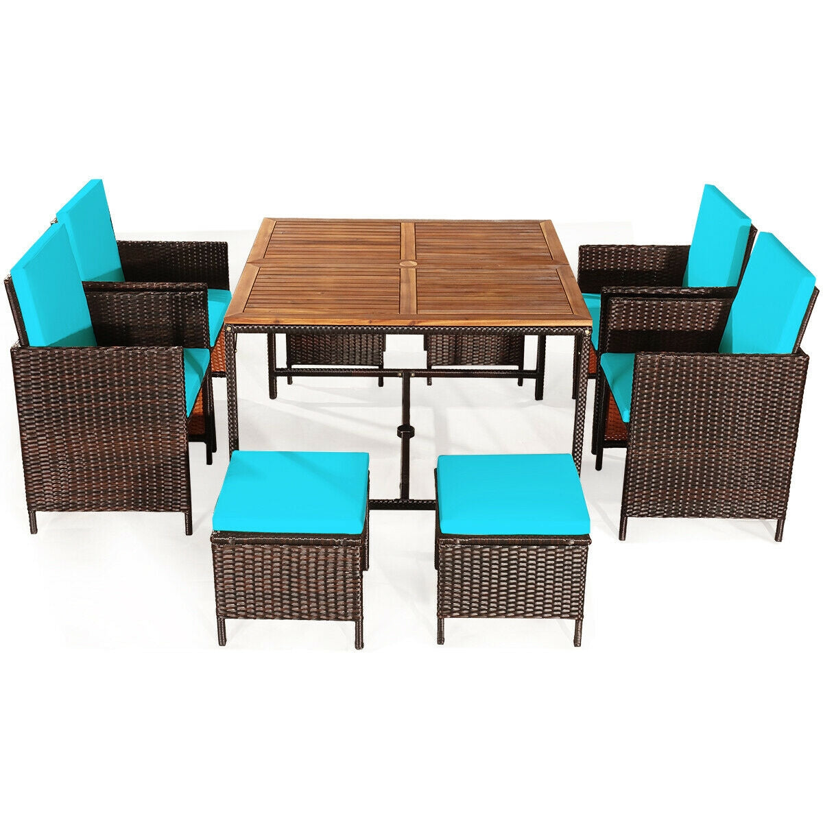 9PCS Patio Rattan Dining Cushioned Chairs Set, Turquoise Patio Dining Sets Turquoise  at Gallery Canada