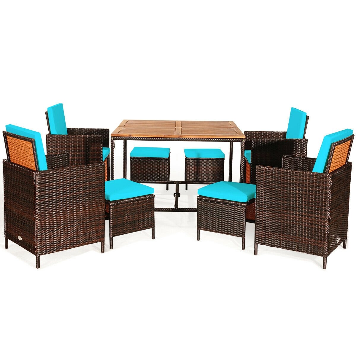 9PCS Patio Rattan Dining Cushioned Chairs Set, Turquoise Patio Dining Sets   at Gallery Canada