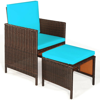 9PCS Patio Rattan Dining Cushioned Chairs Set, Turquoise Patio Dining Sets   at Gallery Canada