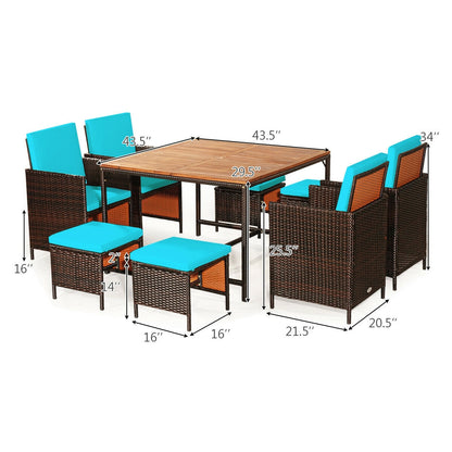 9PCS Patio Rattan Dining Cushioned Chairs Set, Turquoise Patio Dining Sets   at Gallery Canada