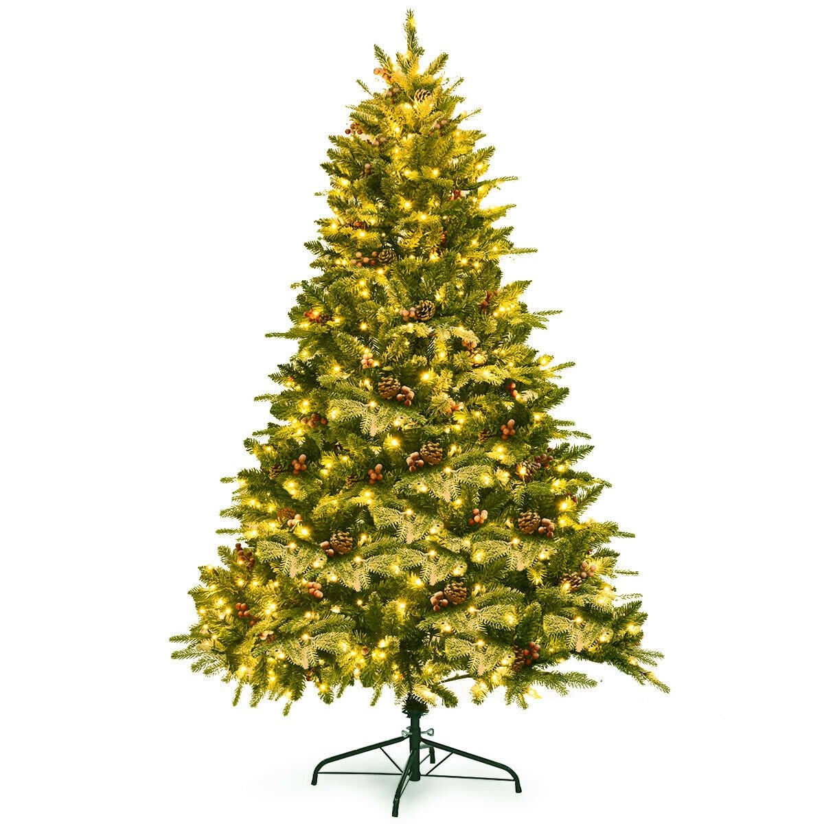 6.5 Feet Pre-lit Snow Flocked Hinged Artificial Christmas Tree, Green Christmas Tree   at Gallery Canada