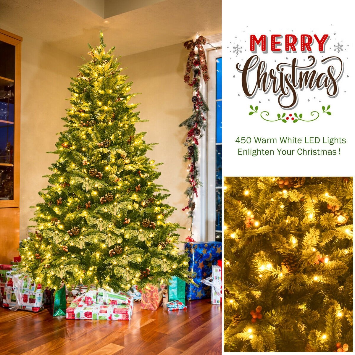 6.5 Feet Pre-lit Snow Flocked Hinged Artificial Christmas Tree, Green Christmas Tree   at Gallery Canada