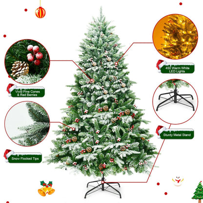 6.5 Feet Pre-lit Snow Flocked Hinged Artificial Christmas Tree, Green Christmas Tree   at Gallery Canada