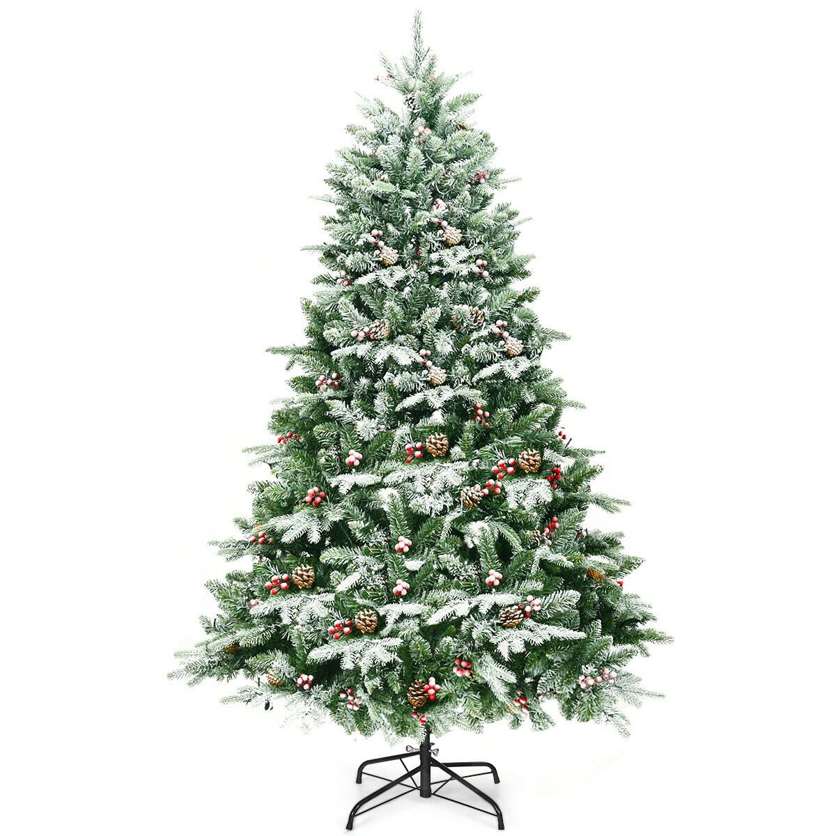 6.5 Feet Pre-lit Snow Flocked Hinged Artificial Christmas Tree, Green Christmas Tree   at Gallery Canada