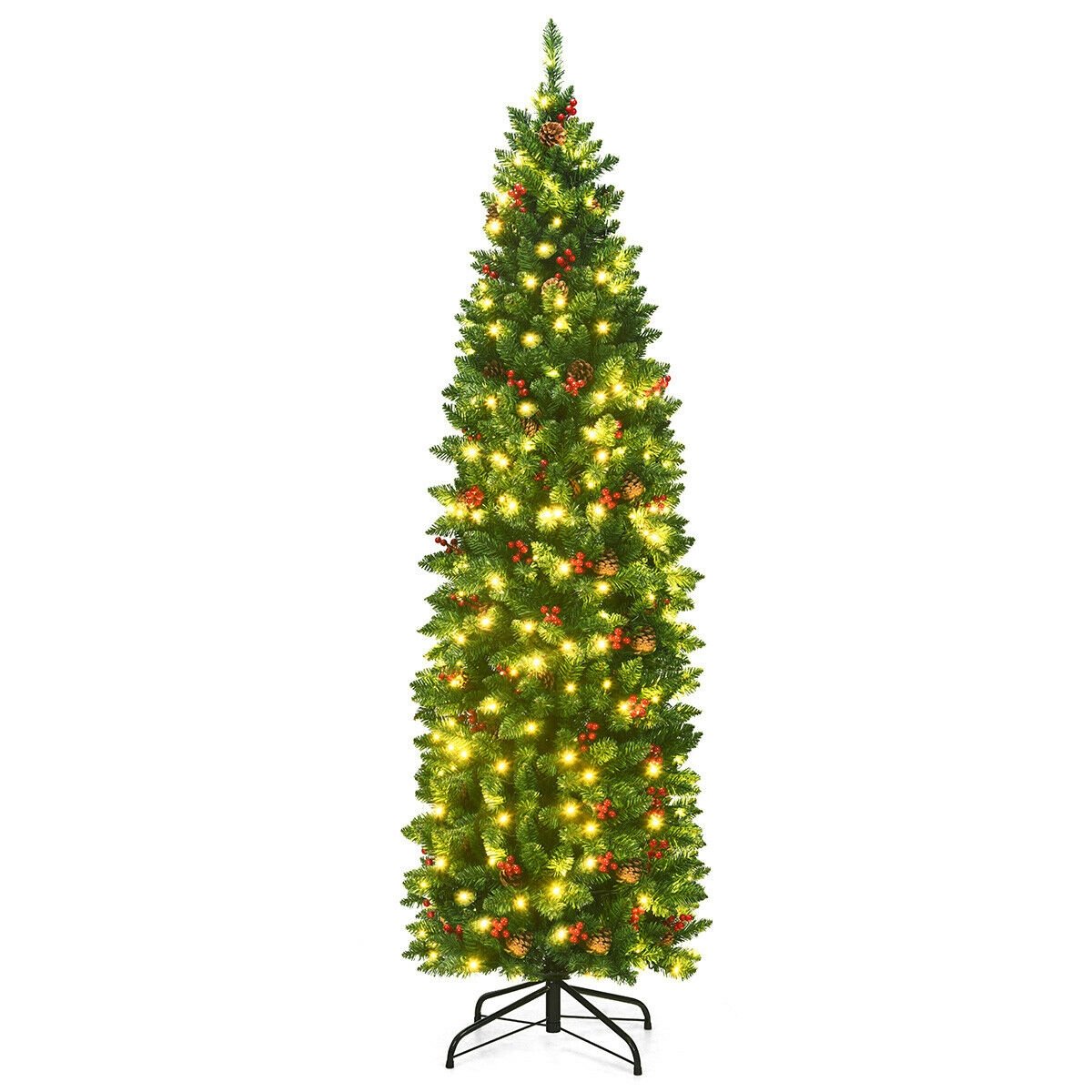 6.5 Feet Pre-lit Hinged Pencil Christmas Tree, Green Christmas Tree   at Gallery Canada