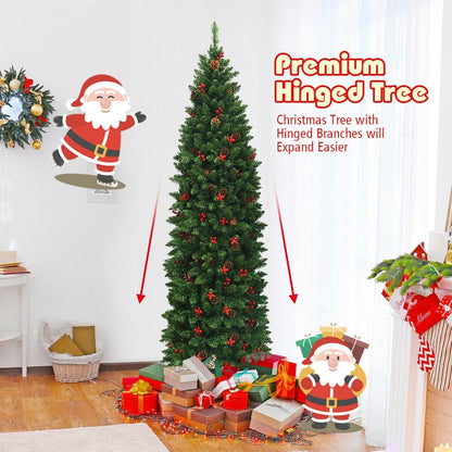 6.5 Feet Pre-lit Hinged Pencil Christmas Tree, Green Christmas Tree   at Gallery Canada