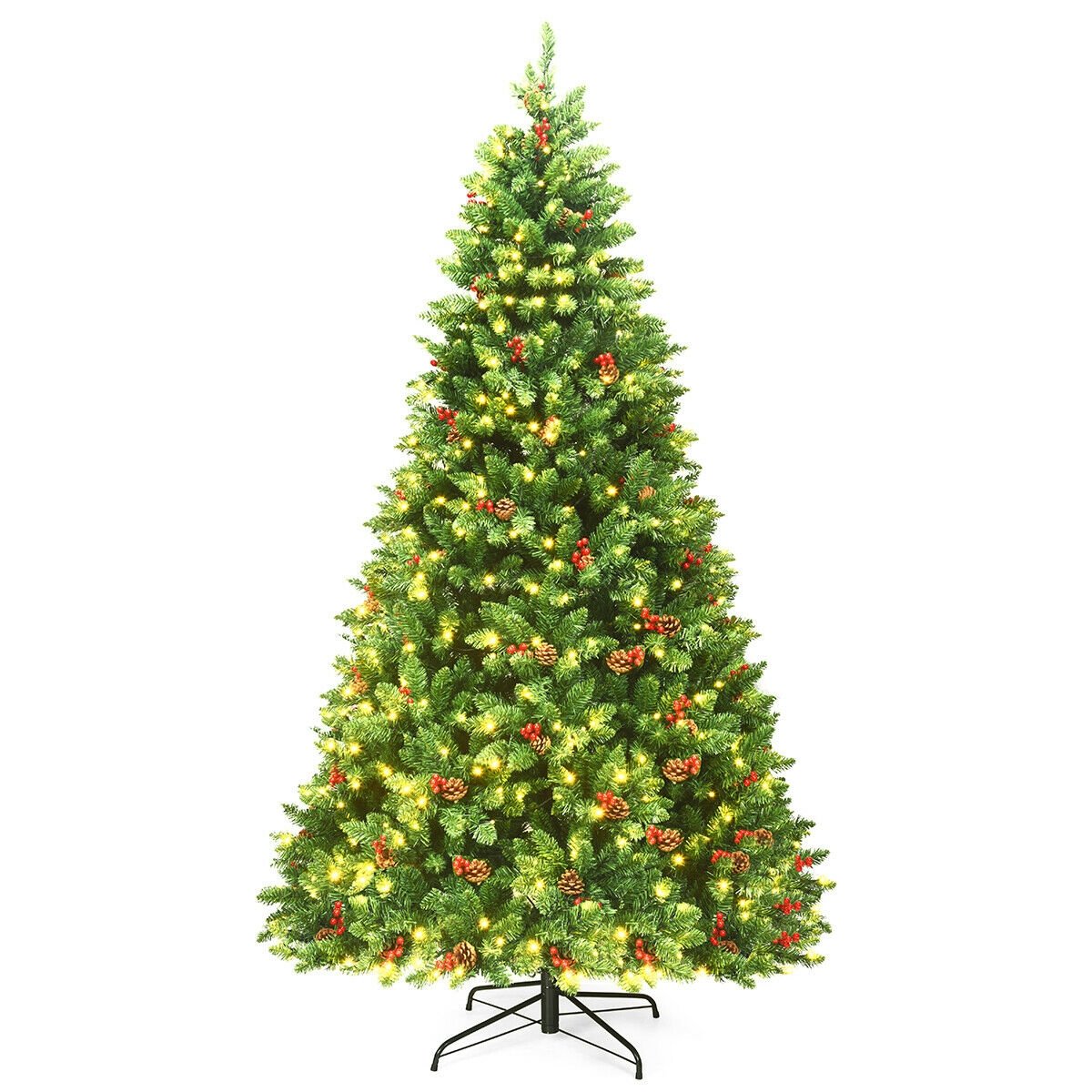 7.5 Feet Pre-lit Hinged Christmas Tree with 550 LED Lights and Sturdy Metal Stand, Green Christmas Tree   at Gallery Canada