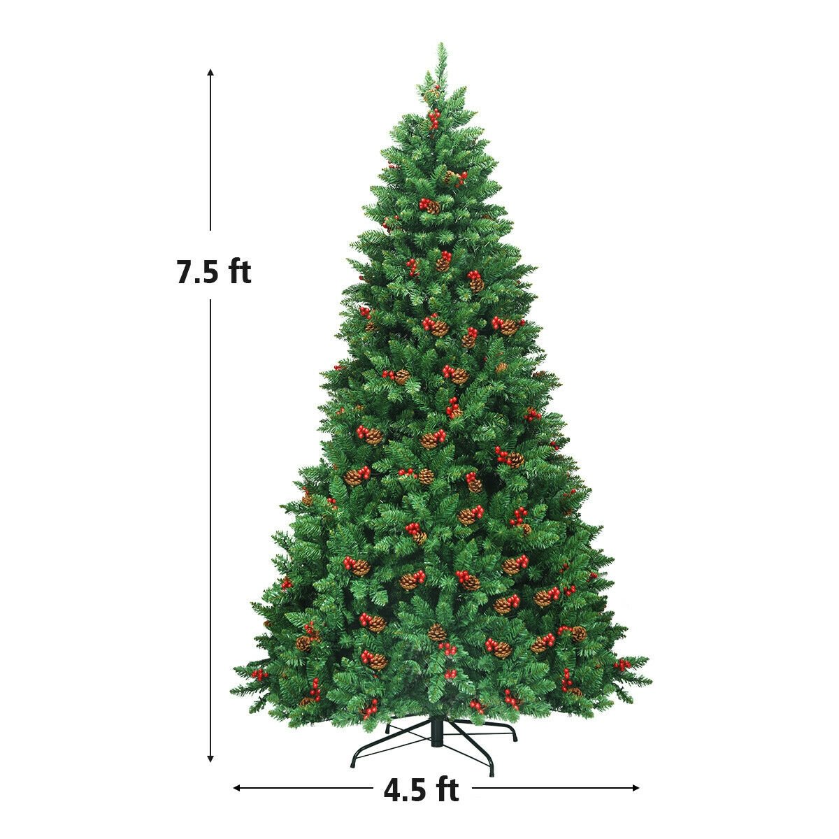 7.5 Feet Pre-lit Hinged Christmas Tree with 550 LED Lights and Sturdy Metal Stand, Green Christmas Tree   at Gallery Canada