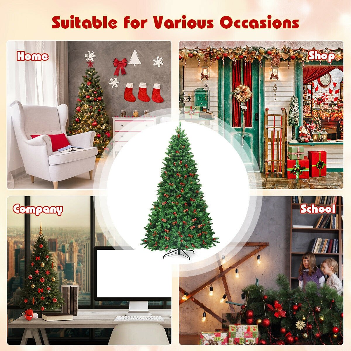 7.5 Feet Pre-lit Hinged Christmas Tree with 550 LED Lights and Sturdy Metal Stand, Green Christmas Tree   at Gallery Canada