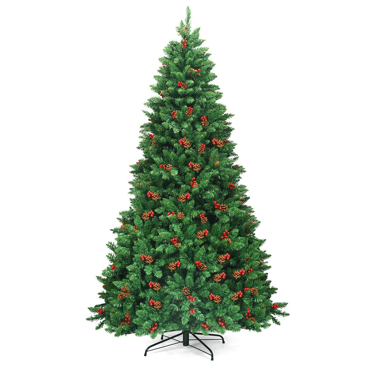 7.5 Feet Pre-lit Hinged Christmas Tree with 550 LED Lights and Sturdy Metal Stand, Green Christmas Tree   at Gallery Canada