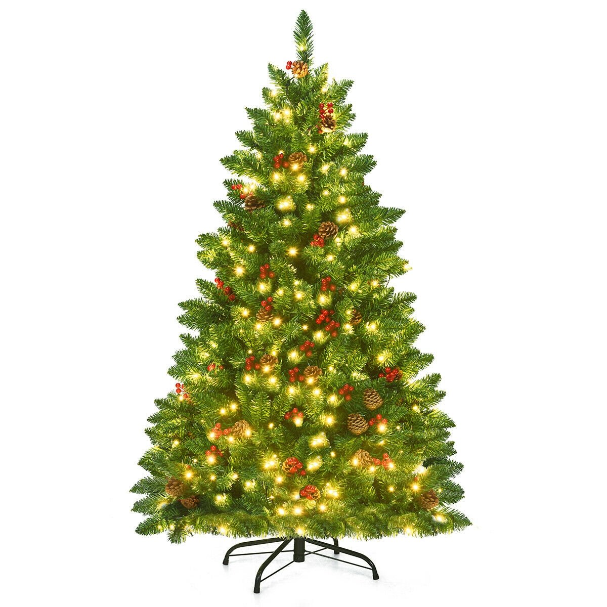 4.5 Feet Pre-lit Hinged Christmas Tree with 300 LED Lights, Green Christmas Tree   at Gallery Canada