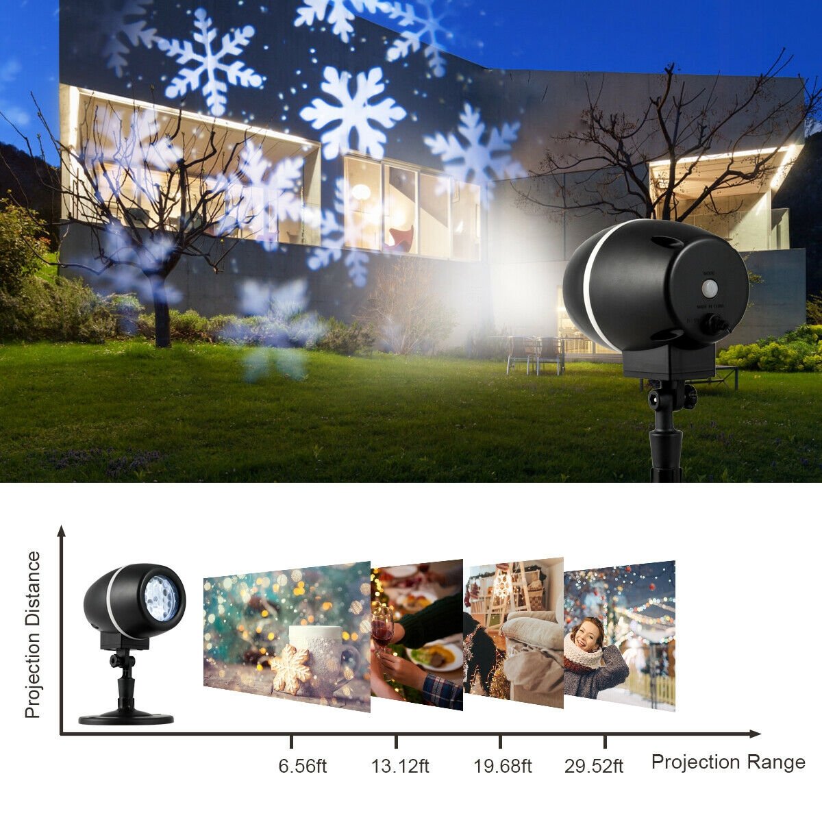 Outdoor Waterproof Christmas Snowflake LED Projector Lights with Remote Control, Black - Gallery Canada
