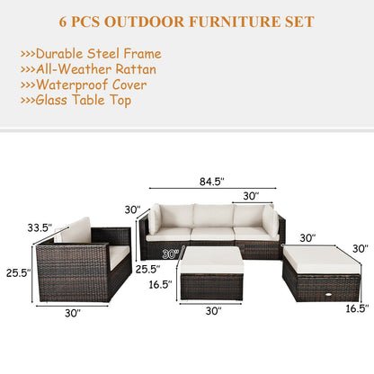 6 Pieces Patio Rattan Furniture Set with Sectional Cushion, White Outdoor Sectionals   at Gallery Canada