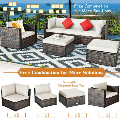 6 Pieces Patio Rattan Furniture Set with Sectional Cushion, White Outdoor Sectionals   at Gallery Canada