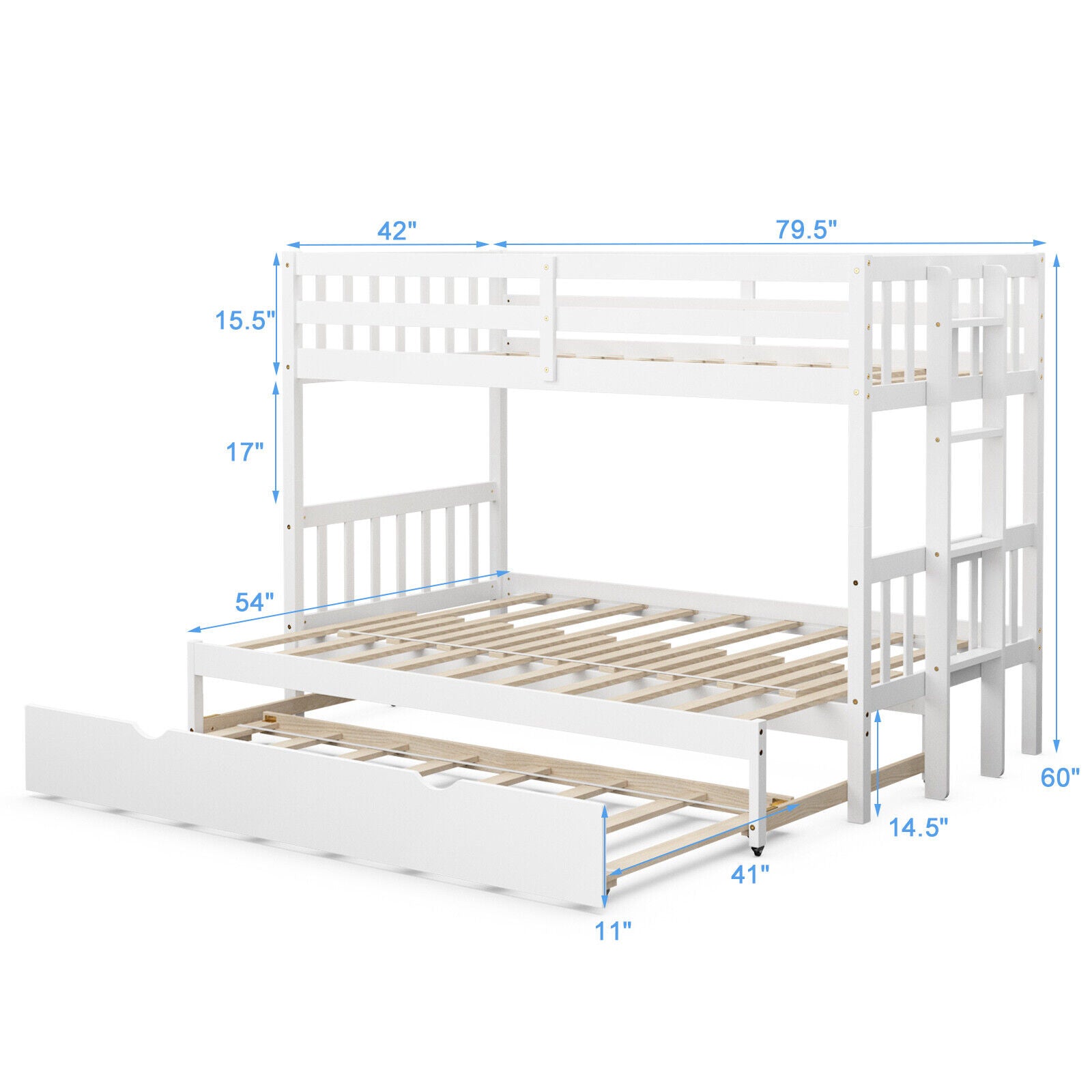 Twin Pull-Out Bunk Bed with Trundle Wooden Ladder, White Bunk Bed Frame at Gallery Canada