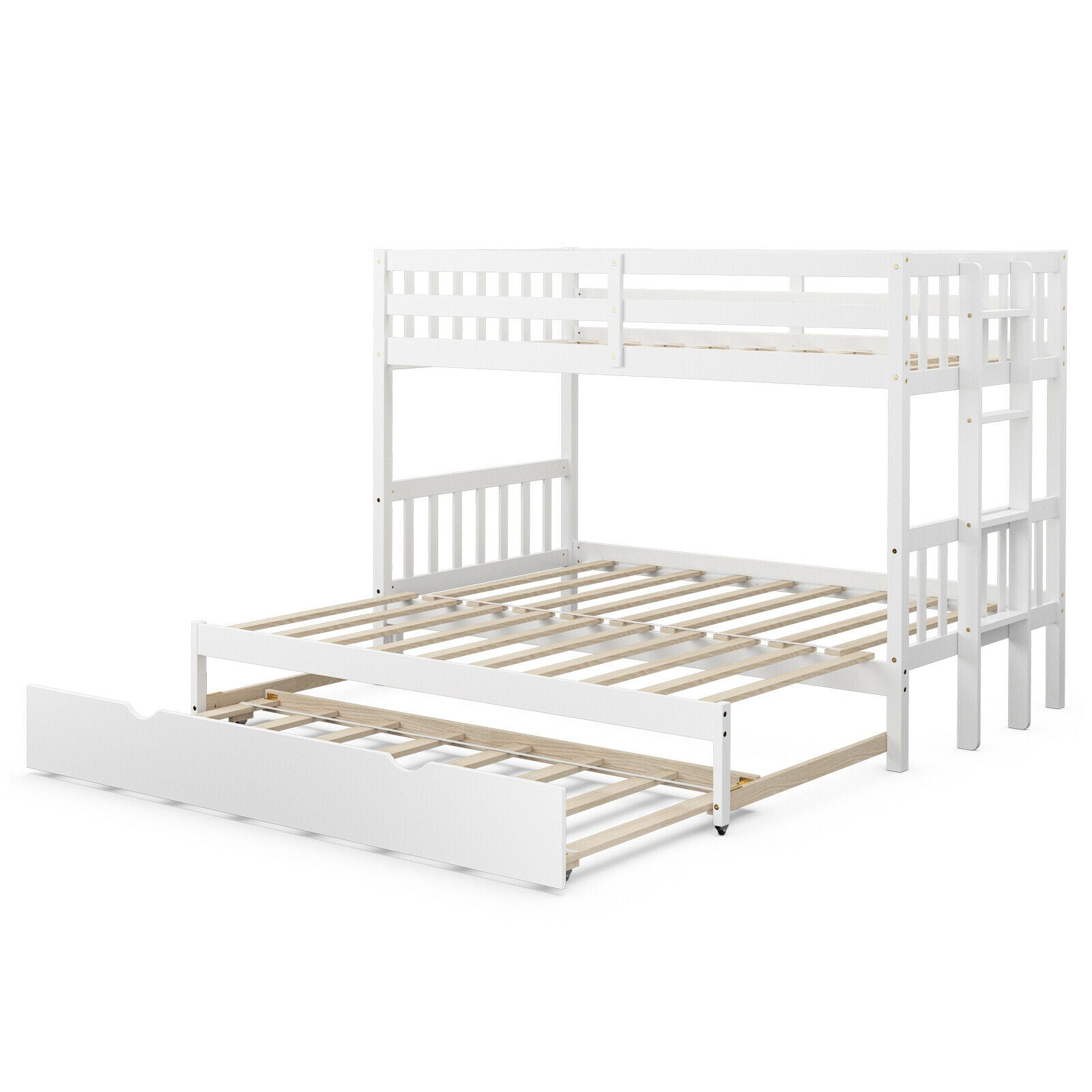 Twin Pull-Out Bunk Bed with Trundle Wooden Ladder, White Bunk Bed Frame at Gallery Canada