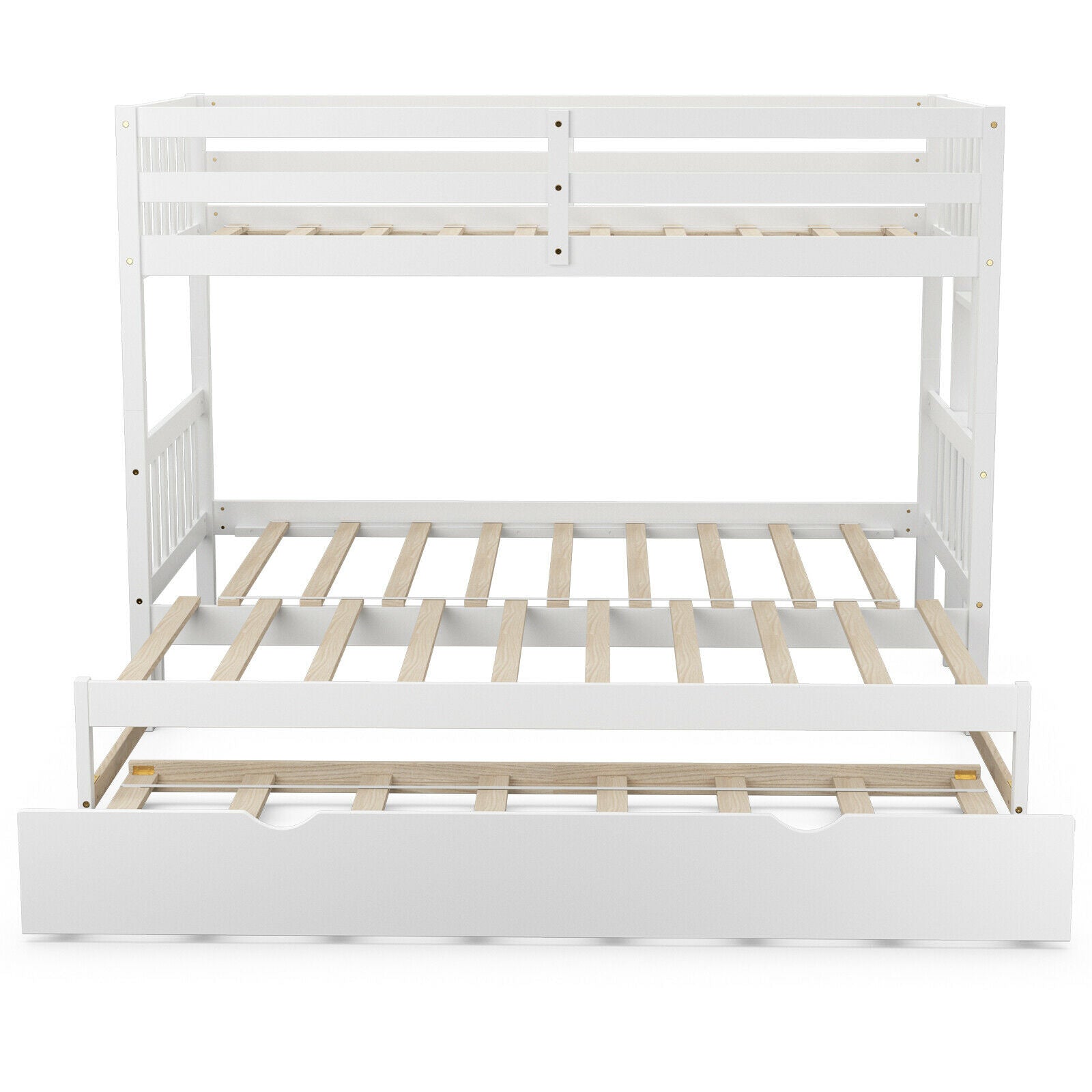 Twin Pull-Out Bunk Bed with Trundle Wooden Ladder, White Bunk Bed Frame at Gallery Canada