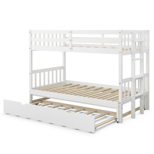 Twin Pull-Out Bunk Bed with Trundle Wooden Ladder, White