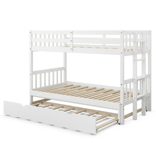 Twin Pull-Out Bunk Bed with Trundle Wooden Ladder, White