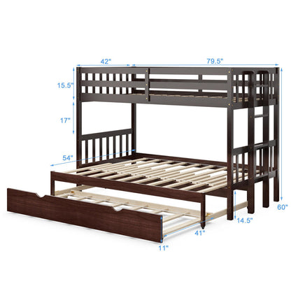 Twin Pull-Out Bunk Bed with Trundle Wooden Ladder, Dark Brown Bunk Bed Frame   at Gallery Canada