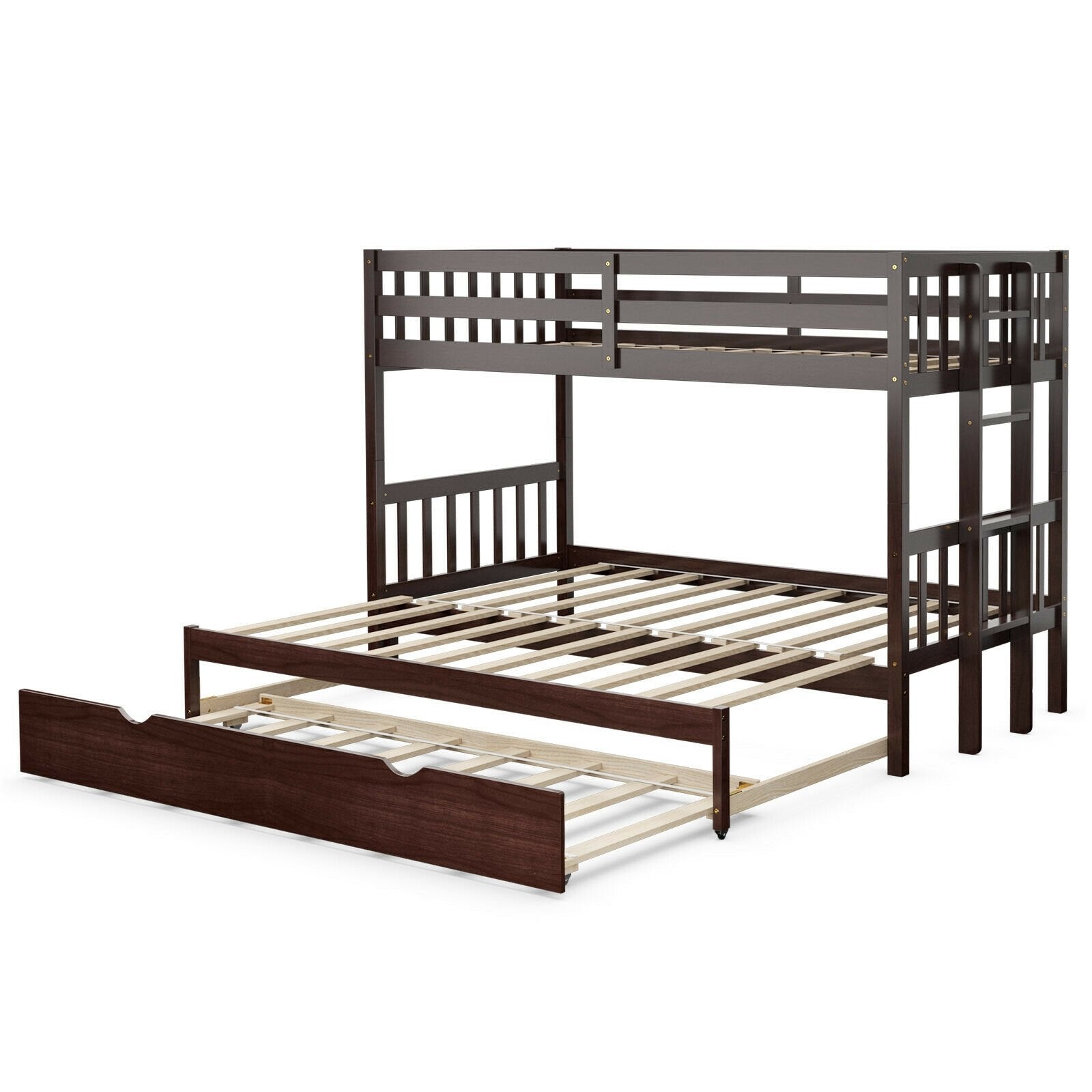 Twin Pull-Out Bunk Bed with Trundle Wooden Ladder, Dark Brown - Gallery Canada