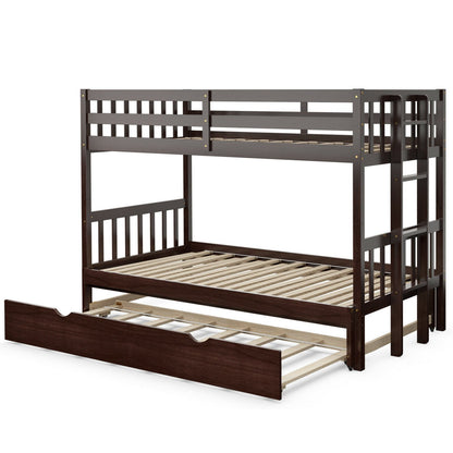 Twin Pull-Out Bunk Bed with Trundle Wooden Ladder, Dark Brown Bunk Bed Frame   at Gallery Canada