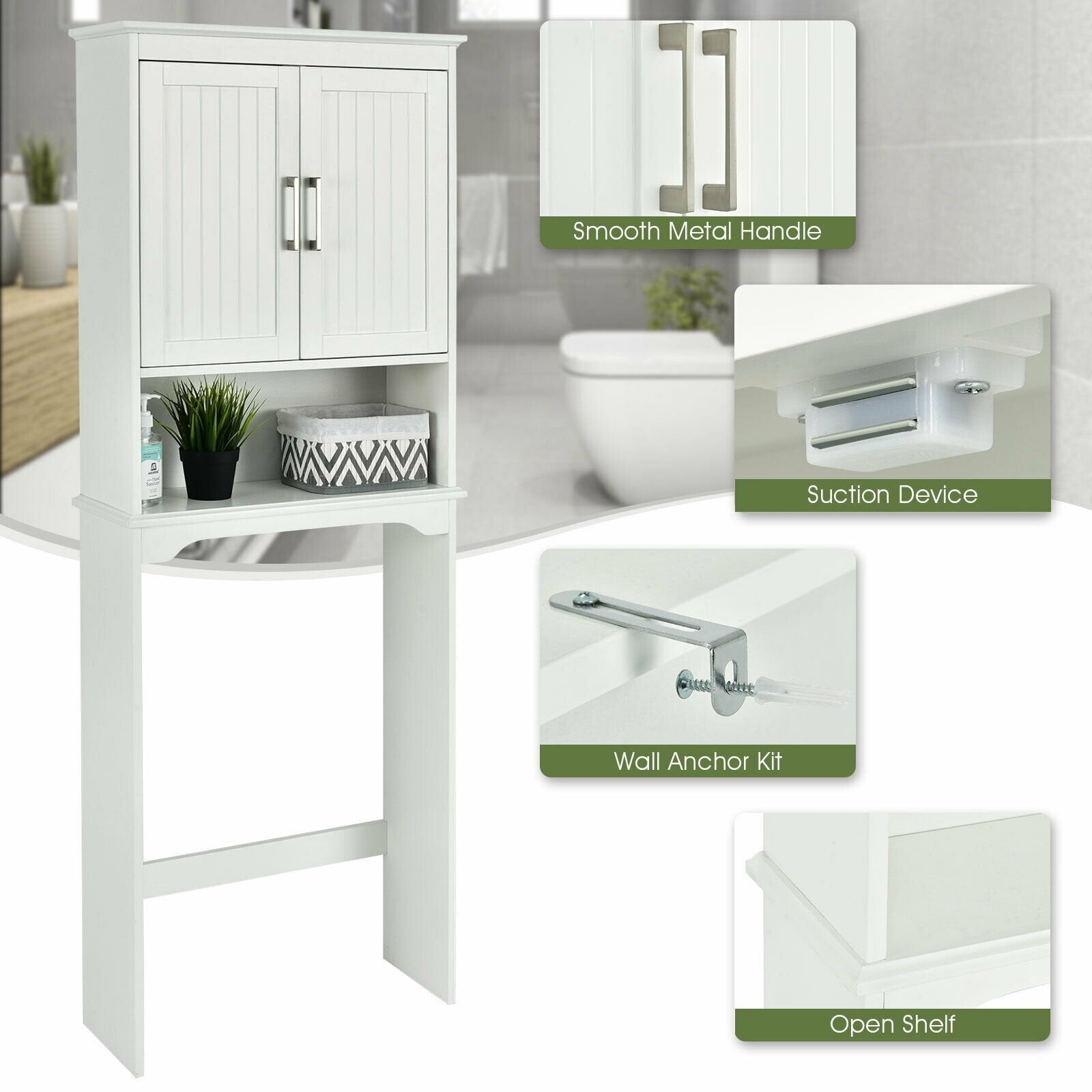 Over Toilet Space Saver Bathroom Organizer with Storage Cabinet , White Bathroom Etagere   at Gallery Canada