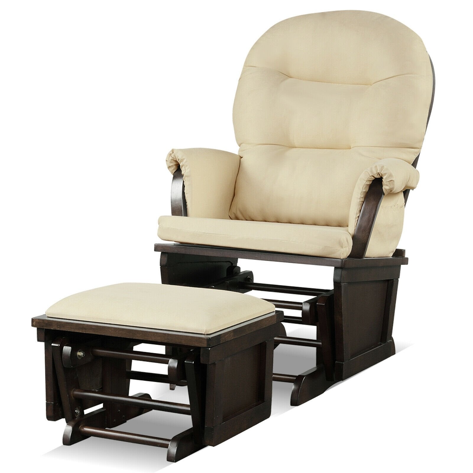 Wood Baby Glider and Ottoman Cushion Set with Padded Armrests for Nursing, Beige Recliners   at Gallery Canada