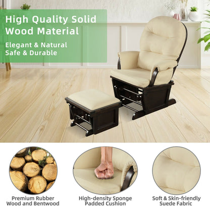 Wood Baby Glider and Ottoman Cushion Set with Padded Armrests for Nursing, Beige Recliners   at Gallery Canada