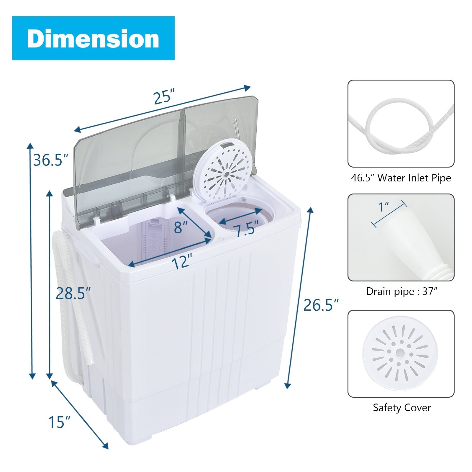 Twin Tub Portable Washing Machine with Timer Control and Drain Pump for Apartment, Gray Washing Machines   at Gallery Canada