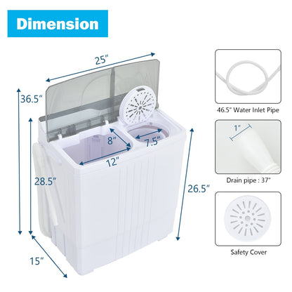 Twin Tub Portable Washing Machine with Timer Control and Drain Pump for Apartment, Gray Washing Machines   at Gallery Canada