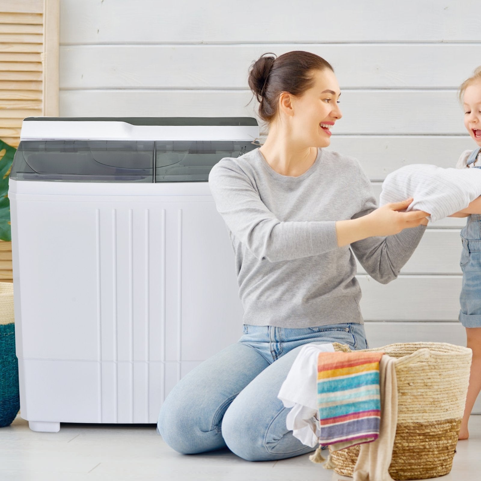 Twin Tub Portable Washing Machine with Timer Control and Drain Pump for Apartment, Gray Washing Machines   at Gallery Canada