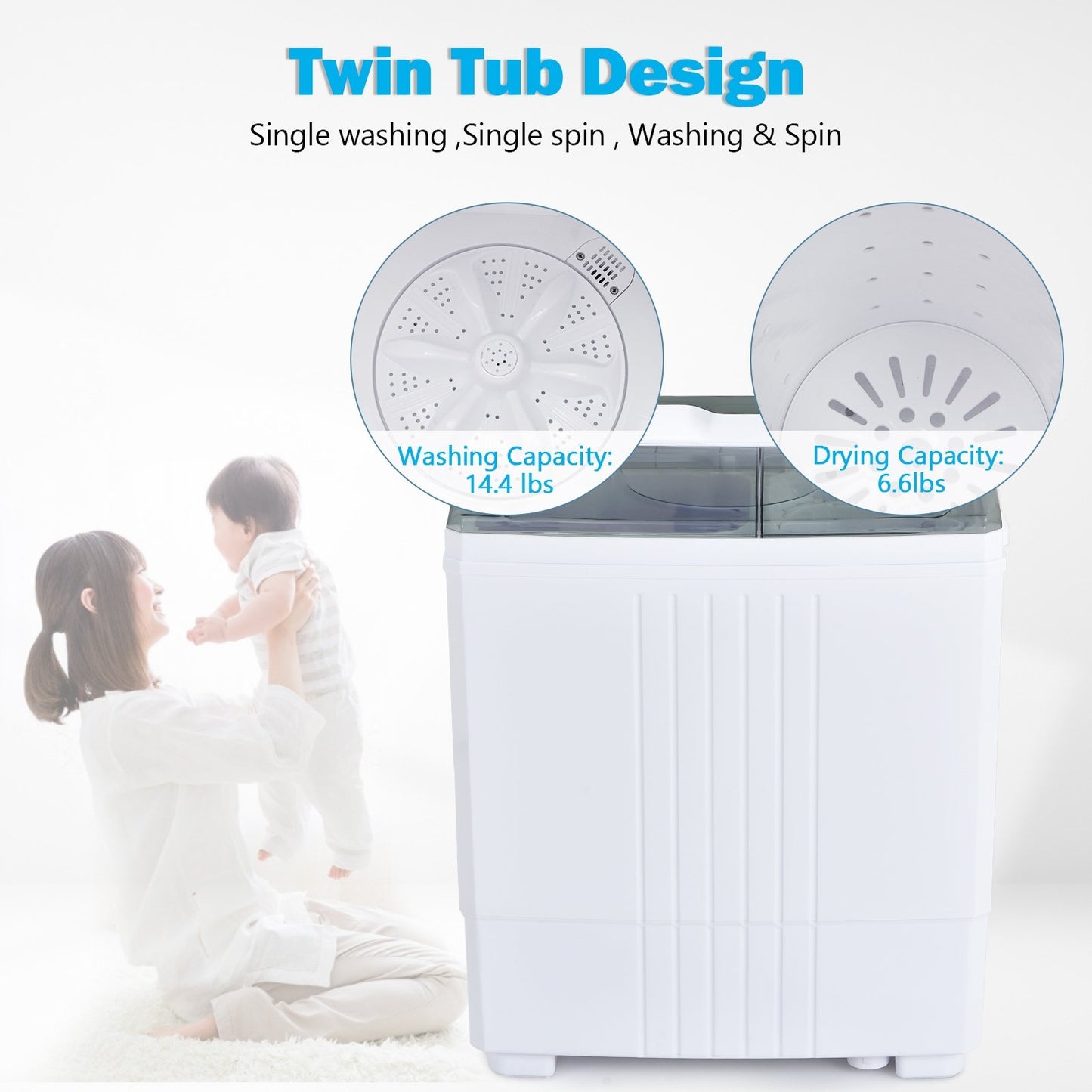 Twin Tub Portable Washing Machine with Timer Control and Drain Pump for Apartment, Gray Washing Machines   at Gallery Canada