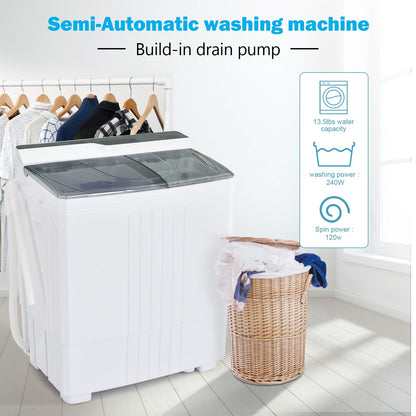 Twin Tub Portable Washing Machine with Timer Control and Drain Pump for Apartment, Gray Washing Machines   at Gallery Canada