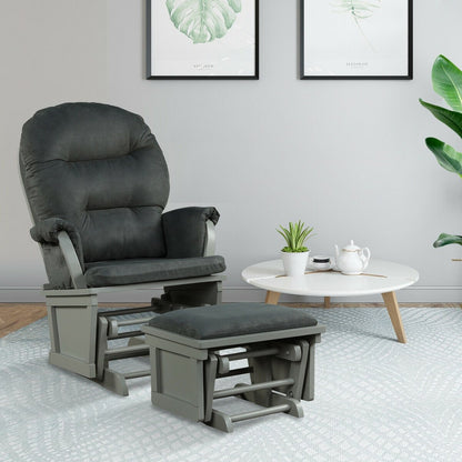 Wood Baby Glider and Ottoman Cushion Set with Padded Armrests for Nursing, Dark Gray Recliners   at Gallery Canada