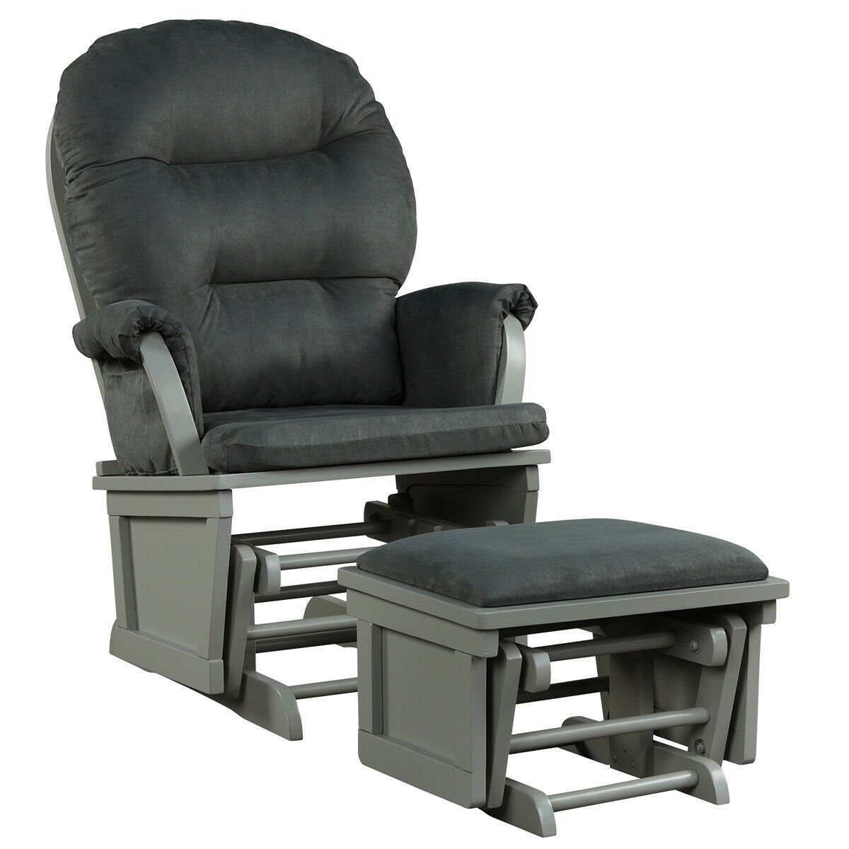 Wood Baby Glider and Ottoman Cushion Set with Padded Armrests for Nursing, Dark Gray Recliners   at Gallery Canada