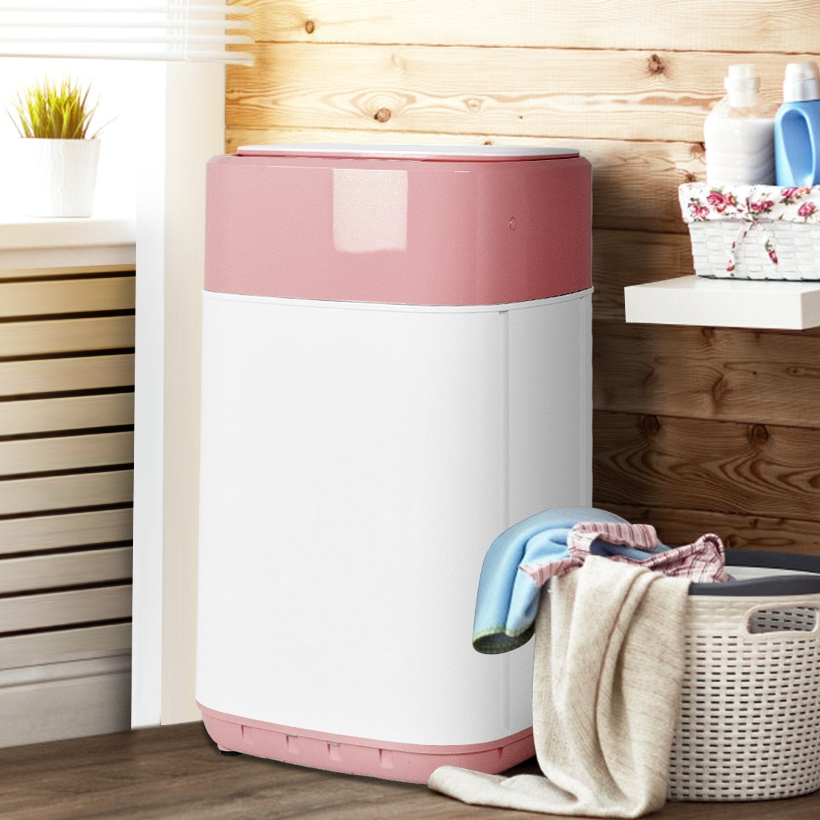 8lbs Portable Fully Automatic Washing Machine with Drain Pump, Pink Washing Machines   at Gallery Canada