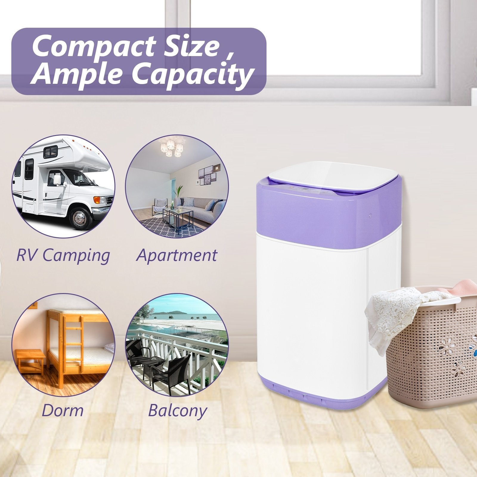 8lbs Portable Fully Automatic Washing Machine with Drain Pump, Purple Washing Machines   at Gallery Canada