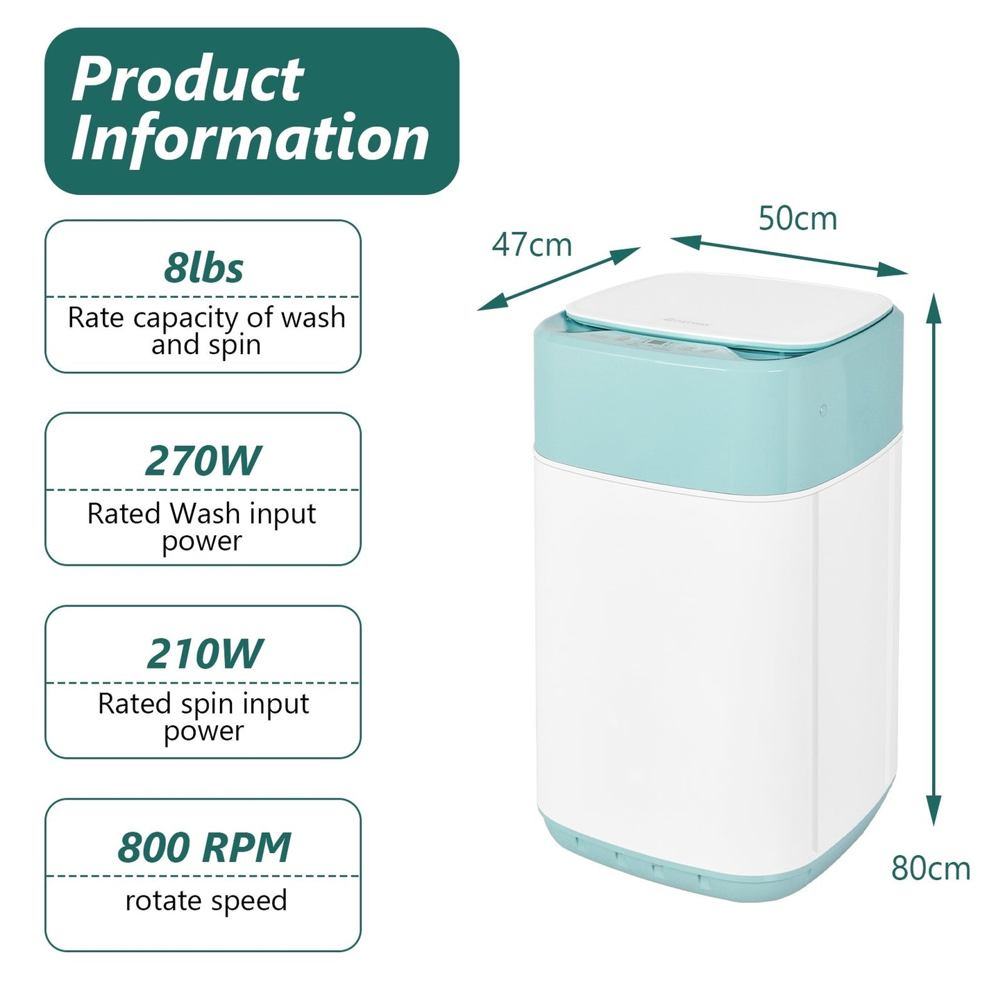 8lbs Portable Fully Automatic Washing Machine with Drain Pump, Green Washing Machines   at Gallery Canada