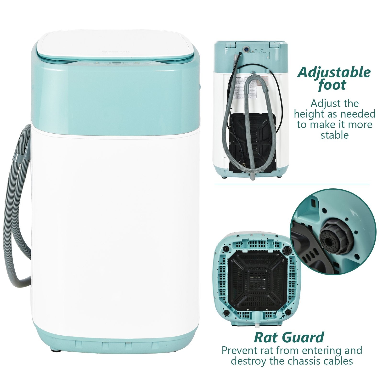 8lbs Portable Fully Automatic Washing Machine with Drain Pump, Green Washing Machines   at Gallery Canada