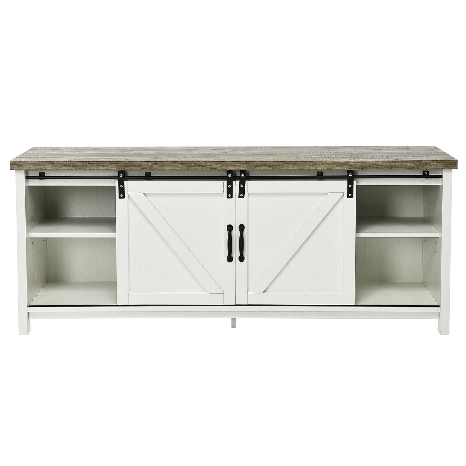 TV Stand Media Center Console Cabinet with Sliding Barn Door - White, White Entertainment Centers & TV Stands   at Gallery Canada