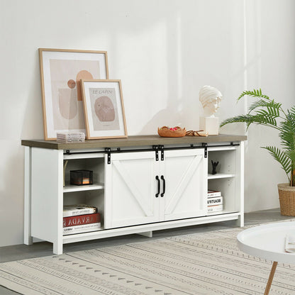 TV Stand Media Center Console Cabinet with Sliding Barn Door - White, White Entertainment Centers & TV Stands   at Gallery Canada