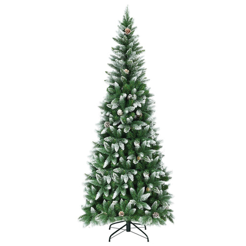 5 / 6 / 7.5 Feet Artificial Pencil Christmas Tree with Pine Cones, Green