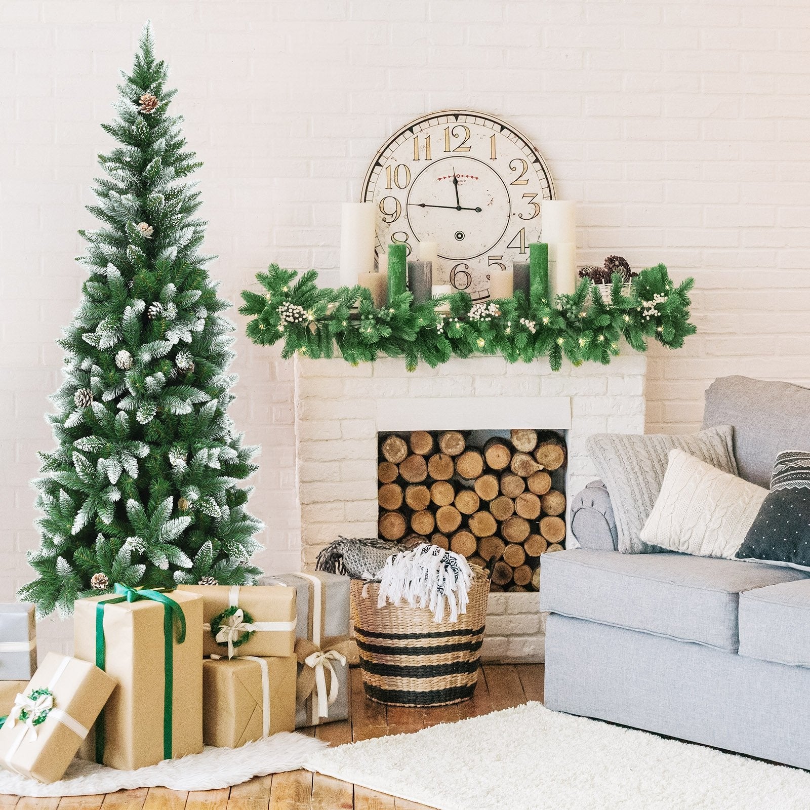 5 / 6 / 7.5 Feet Artificial Pencil Christmas Tree with Pine Cones, Green Christmas Tree   at Gallery Canada