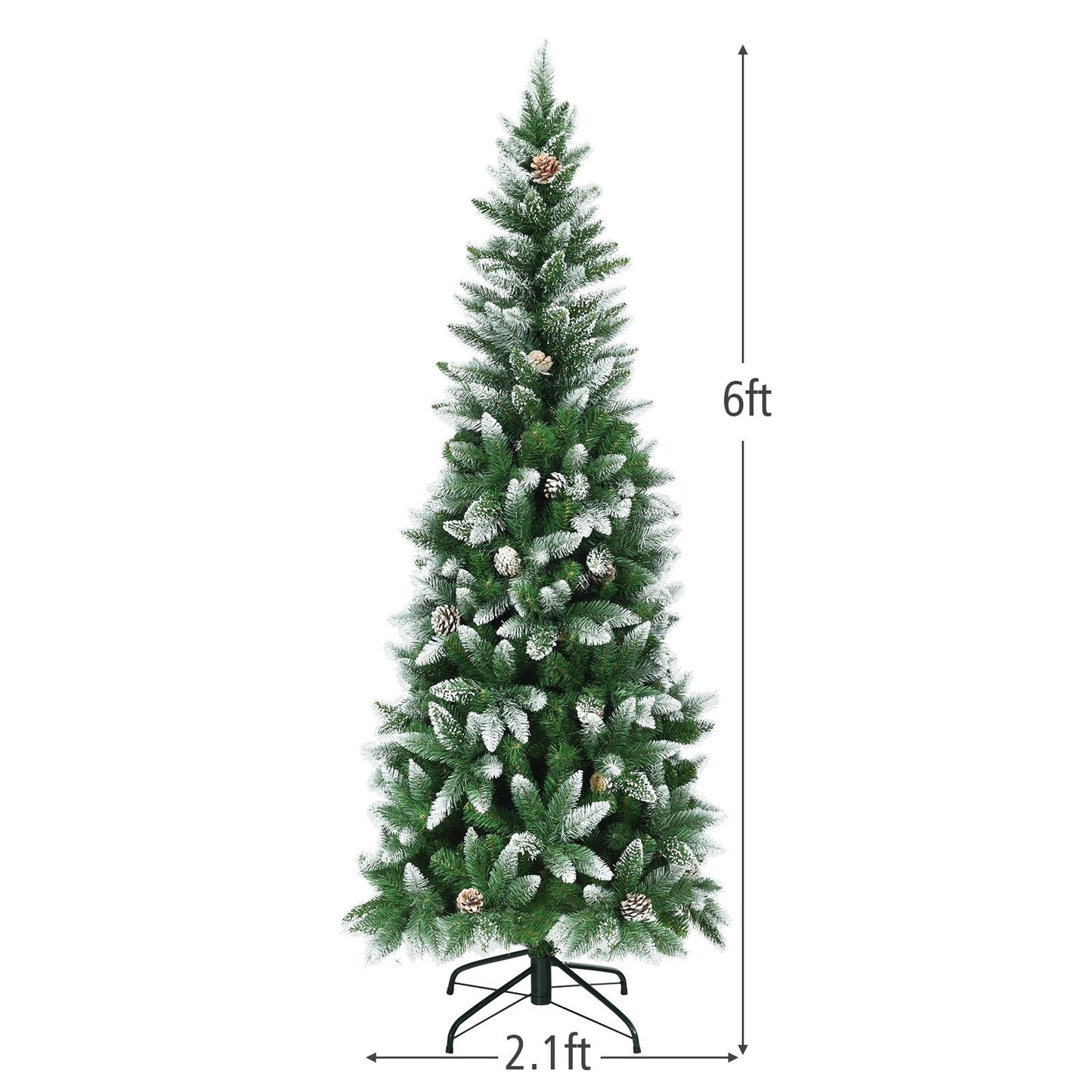 5 / 6 / 7.5 Feet Artificial Pencil Christmas Tree with Pine Cones, Green Christmas Tree   at Gallery Canada