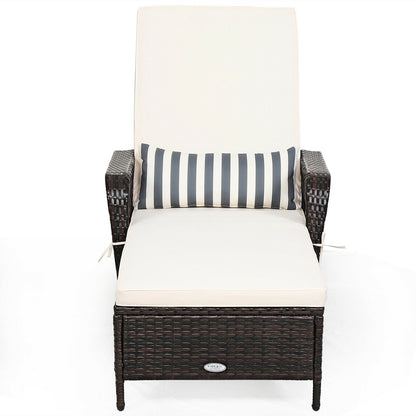 PE Rattan Chaise Lounge Chair Arm Chair Recliner Adjustable with Pillow, Brown Outdoor Chaise Lounges   at Gallery Canada