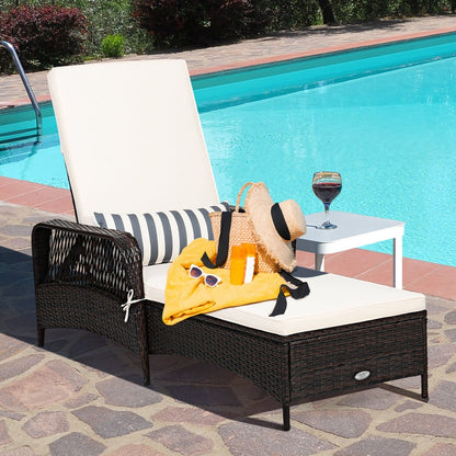 PE Rattan Chaise Lounge Chair Arm Chair Recliner Adjustable with Pillow, Brown Outdoor Chaise Lounges   at Gallery Canada