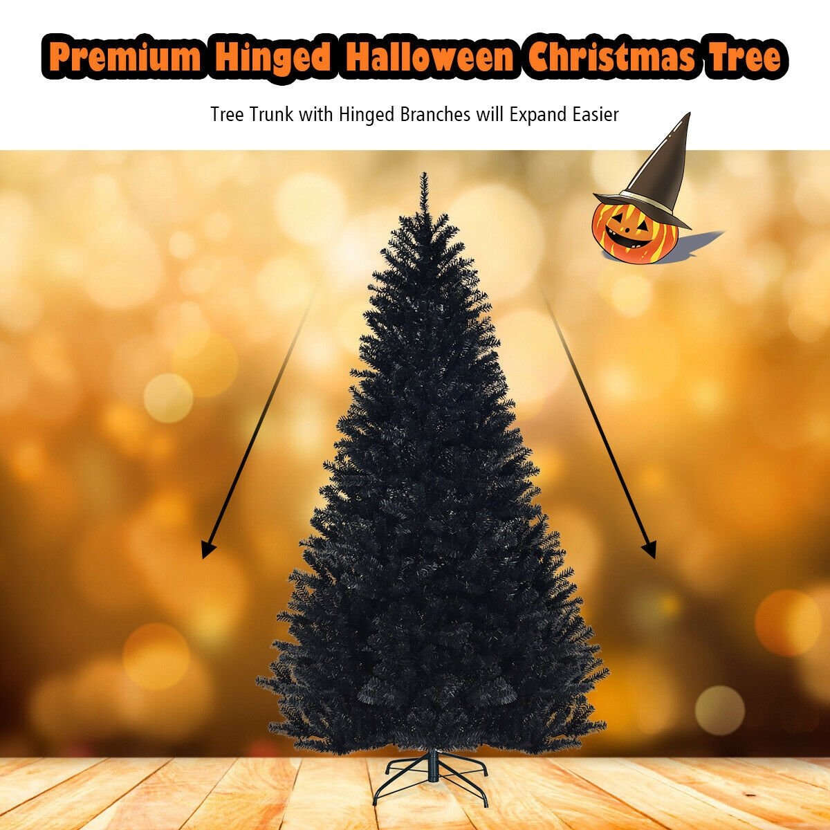 7.5 Feet Hinged Artificial Halloween Christmas Tree, Black - Gallery Canada